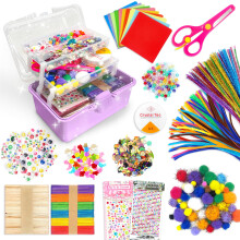 Obqo 2500+ Pcs Art and Craft Box for Kids, Craft Supplies With Pipe Cleaners, Pom Poms, Eyes, Folding Storage Box