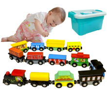 13 PCS Magnetic Wooden Train Set - Engines, Cars, Vehicles for Kids, Toddler Boys & Girls