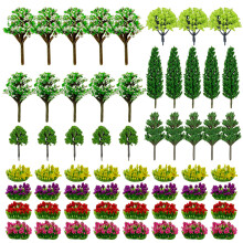 Cayway 60 PCS Miniature Trees Miniature Flower Cluster Mixed Model Trees Accessories Model Train Scenery Fake Trees for Building Model