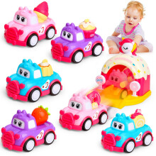 MOONTOY Baby Car Toys for 1 2 3 Year Olds Girl Gift Present, Pull Back Car Toys for Age 2-4 Kid, 7 Pcs Dessert Racing Cars with Unicorn Catapult