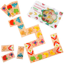28 Pcs Wooden Picture Dominoes for Kids Age 3+ - Fruit & Animal Matching Game with Smooth Rounded Edges, Preschool Learning Toy