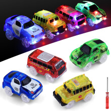 4 Pack Track Cars Glow in the Dark Car Toys with 5 Flashing Led Lights