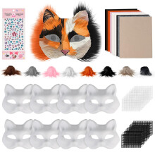 Giftota Cat Mask Kit, 8pcs DIY Blank Fox with 8 Faux Furr, 20 Eye Mesh Sheet, Therian for Halloween Masquerade Cosplay Party Carnival
