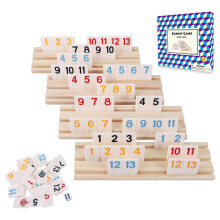 GOTHINK Rummy Tiles Game, Classic Large Numbers Rummy Cube Games with 106 Tiles, 4 Wooden Playing Rack, 1 Dice