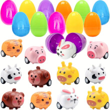 Amyang 12 Pack Easter Eggs Prefilled with Pull Back Cars, Mini Little Vehicles Car Toys for Easter Party Favors, Easter Basket Stuffers