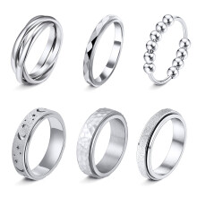 LOFITOR Gold Fidget Rings for Women Men Anti Anxiety Stress Spinner Ring