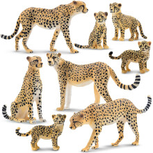 toymany 8PCS Cheetah Figurines with Cubs, Jungle Animals Figures Family Set