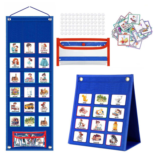 Visual Timetable, Children Visual Daily Routine Chart with 96 Picture Cards, Visual Now and Next Board Learning Aid Tool to Support Communication