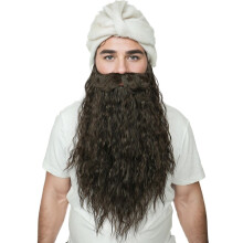 Linfairy Long Curly Synthetic Fake Beard Mustache for Wizard Costume and Halloween Party for Adults