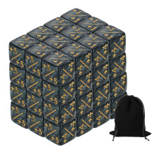 sourcing map 48Pcs Magic Dice Counters, Acrylic D6 Life Token Dice Set with Pouch for Standard Cards Gaming Accessories, Black Marble