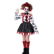 Momkonzz Halloween Clown Costume Kids for Girls Scary Clown Costumes Shirts + Suspender Dress + Hat + Shawl Outfits (Black, 9-10T)