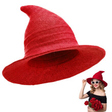 Boyiee Knitted Witch Hat Wide Brim Pointed Cap