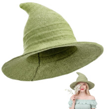 Boyiee Knitted Witch Hat Wide Brim Pointed Cap