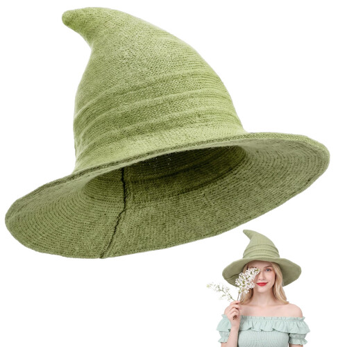 Boyiee Knitted Witch Hat Wide Brim Pointed Cap