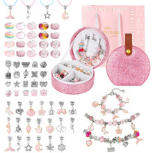 Emibele Girls Charm Beads Bracelet Making Kit with Portable Jewelry Box, Jewelry Making Kit for Kids Age 5 6 7 8-12