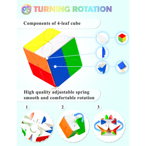 ROXENDA Irregular Clover-Shaped Speed Cube Stickerless Magic Cube - Professional Smooth Lucky Puzzle Cube, Unique Four-Leaf Design for Kids Playing 2