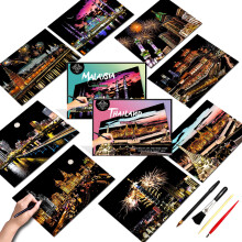 Scratch Art Painting Paper Set for Adults & Kids,Landmark Building City Series Night Scene,Scratchboard Creative Gift DIY Foil Engraving Crafts with
