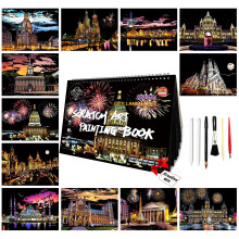 Scratch Art Painting Paper Set for Adults,Landmark Building City Series Night Scene,Scratchboard Creative Gift DIY Foil Engraving Crafts with 4 Tools
