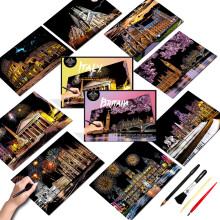 Scratch Art Painting Paper Set for Adults & Kids,Landmark Building City Series Night Scene,Scratchboard Creative Gift DIY Foil Engraving Crafts with