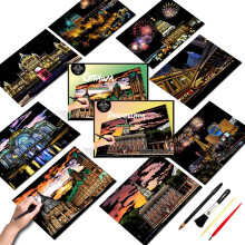 Scratch Art Painting Paper Set for Adults,Landmark Building City Series Night Scene,Scratchboard Creative Gift DIY Foil Engraving Crafts with 4 Tools