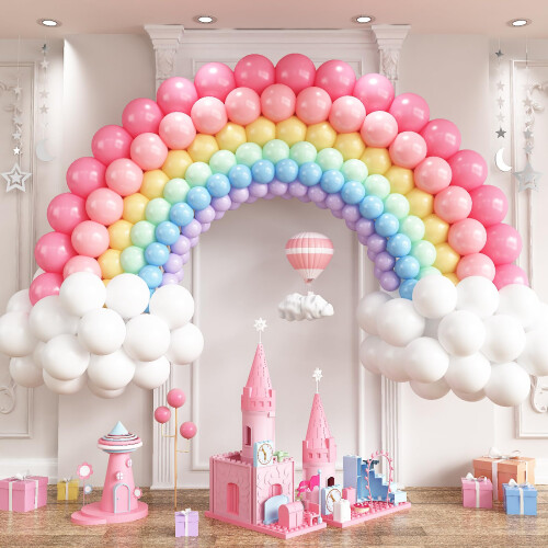 Rainbow Linking Balloons, 145PCS Colorful Quick Link Balloons Assorted