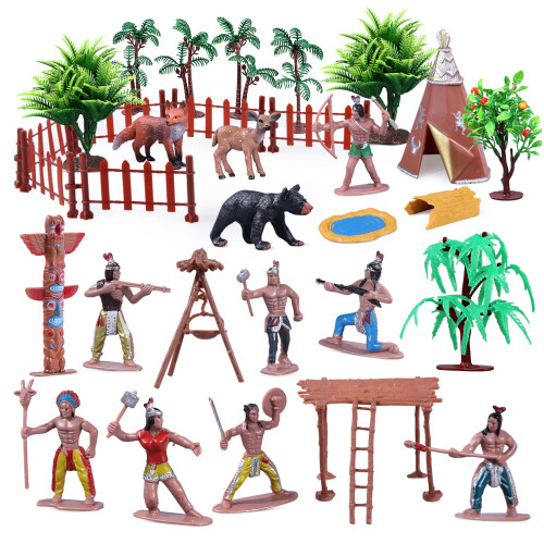 31Pcs Native American Figures Set, School Project Diorama for Kids