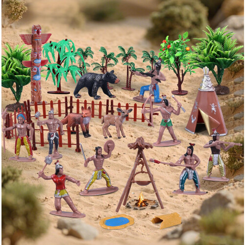 31Pcs Native American Figures Set, School Project Diorama for Kids 2