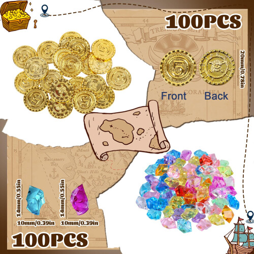 201 Pcs Pirate Treasure Chest Set, Treasure Hunt Kit 2