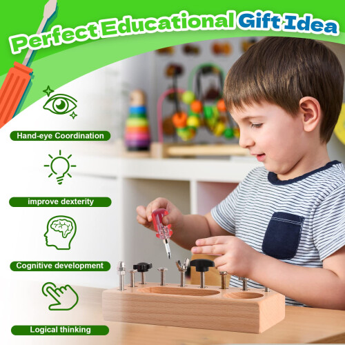 LearnToy Montessori Busy Board with Wooden Screwdriver 1