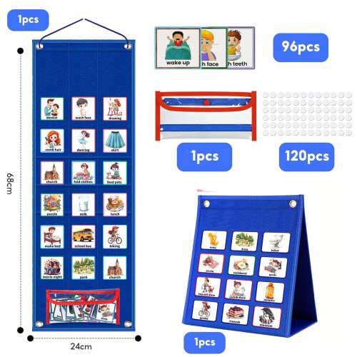 Visual Timetable, Children Visual Daily Routine Chart with 96 Picture Cards, Visual Now and Next Board Learning Aid Tool to Support Communication 1