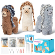 WATINC Alpaca Needle Felting Kit - Set of 3 Different Alpaca Doll Wool Felt Needle Felting Tools Foam Pad