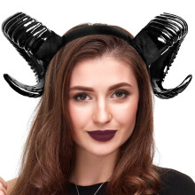Tanganan Devil Horns Headband, Black Devil Gothic Sheep Horn Maleficent Horns Headband for Halloween Costume Cosplay