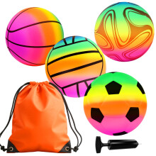 8.5'' Colorful Playground Balls, Inflatable Balls for Kids and Toddlers with Air Pump, Basketball, Volleyball, Soccer for Playground