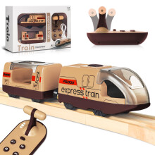 Electric Remote Trains Toy for Wooden Track, Remote Control & Motorized Train with 4 Sound and Light Effects for Kids 3 4 5+ Years Old Boys Girls