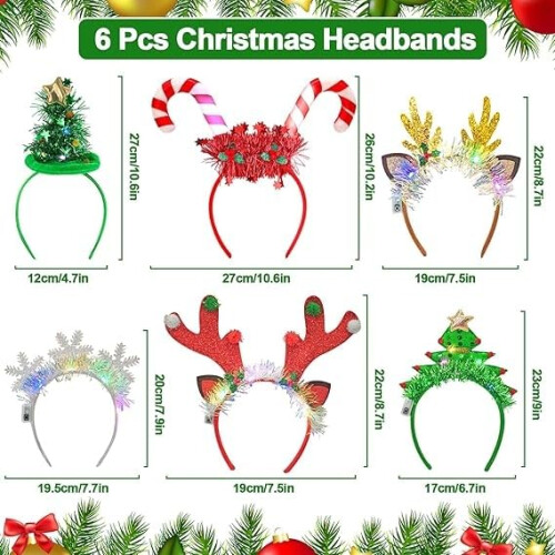 6 Pack Light Up Christmas Headbands for Adults 1