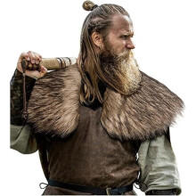 FakeFace Viking Faux Fur Shawl Renaissance Cape Medieval Mantle Shoulder Wrap Collar Furry Fur Collar Halloween Cosplay Costume