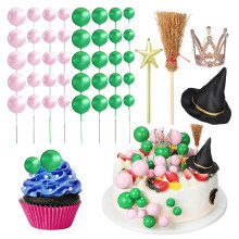 ABOOFAN Wicked Cake Topper Set - 44-Piece Witch Hat, Crown, Wand & Foam Balloons