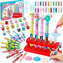 DIY Pen Making Kit for Kids, 18pcs Personalised Pen with 4 Colors Refill, Pen Creator Studio Making Sparkly Pens with Glitters