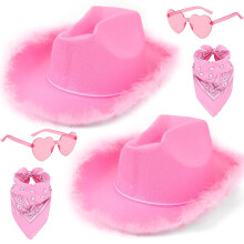 Vibbang Cowboy Hat Women, 6PCS Pink Cowboy Hat Halloween Costumes for Women