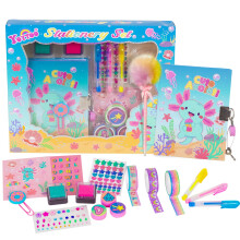 Diary for Girls with Lock & Keys - Stationery Set with Journal, Pompon Pen, Stamps, Stickers
