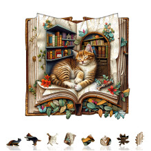Wooden Jigsaw Puzzles for Adults & Kids - Cat in the book Jigsaw Puzzles 195pcs, Artistic Wall Decor & Birthday Gift Idea for Friends