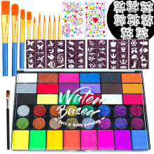 Face Painting Kit for Kids, 42 color Professional Palette Washable Face Paint Kit with Stencils, Brush, Gems, for Carnival