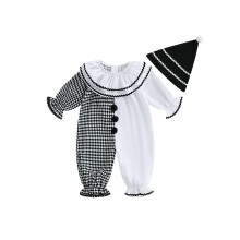 Baby Halloween Clown Costume Contrast Color Long Sleeve Jumpsuit with Hat