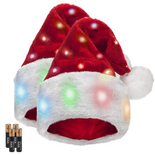 Christmas Hats Adult - LED Plush Santa Hat with Classic Fur Trim, Light Up Santa Hat for New Year Christmas Holiday Party and Festive Events