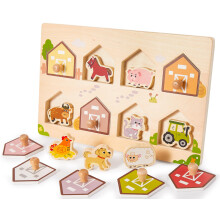 HYAKIDS Farm Animals Peg Puzzles Wooden Toys for 1+ Year Olds