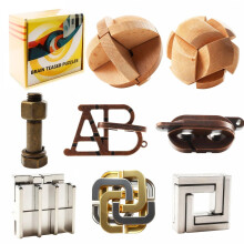 8pcs Brain Teaser Puzzles for Kids, Teens, and Adults - Educational Toys, Metal & Wooden, 3D Interlocking IQ Logic Games with Unlocking Challenges
