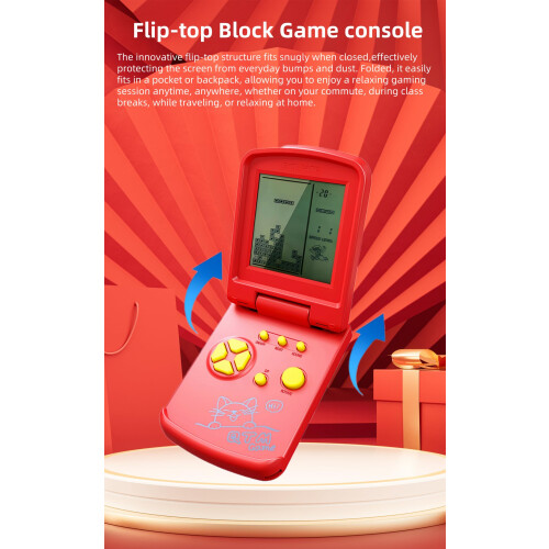 JXD 3.5-Inch Screen Block Game Console With Unique Flip Design Built-in 26 Retro Games Multiple Modes Adjustable Difficulty/Speed Children's 1