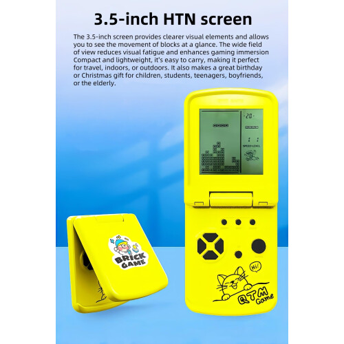 JXD 3.5-Inch Screen Block Game Console With Unique Flip Design Built-in 26 Retro Games Multiple Modes Adjustable Difficulty/Speed Children's 2