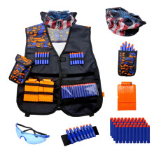Tactical Vest Kit for Nerf Guns with 40 Foam Darts, Reload Clips, Refill Darts, Wrist Band, Tactical Mask, Protective Glasses for Kids Age 3+