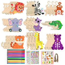 BRTNUP 70 Pieces Animal Wooden Craft Shapes Set Kit, Kids Wooden for Crafts